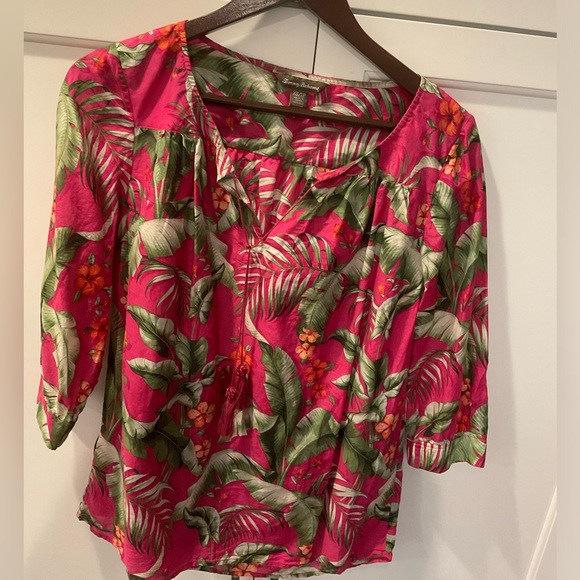 Tommy Bahama Beau Jardin Silk Blend Tassel Blouse Sz XS - Picture 3 of 11